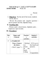 Giáo án lets go 1 - UNIT 1: LET’S LEARN SOME MORE Week: 06 doc