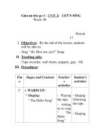 Giáo án lets go 1 - UNIT 2: LET’S SING Week: 09 pps