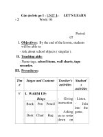 Gáo án lets go 1 - UNIT 1: -2 Week: 04 LET’S LEARN Period: 07 doc