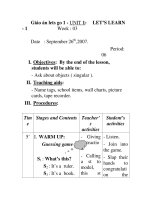 Giáo án lets go 1 - UNIT 1: LET’S LEARN Period: 06 doc