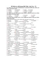 Đề kiểm tra chất lượng HKI Môn: Anh Văn – T1 pps