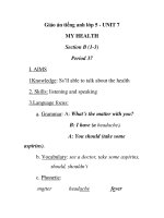 Giáo án tiếng anh lớp 5 - UNIT 7 MY HEALTH Section B (1-3) Period 37 doc