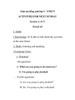 Giáo án tiếng anh lớp 5 - UNIT 9 ACTIVITIES FOR NEXT SUNDAY Section A (4-7) Period 44 docx