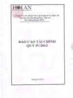 công ty cổ phần du lịch dịch vụ hội an báo cáo tài chính quý 4 năm 2012