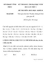 KỲ THI KSCL THI ĐẠI HỌC NĂM 2011 LẦN THỨ 1 ĐỀ THI MÔN: HOÁ HỌC Mã đề 009 SỞ GD&ĐT VĨNH PHÚC doc