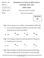 ĐỀ KHẢO SÁT CHẤT LƯỢNG LỚP 12 NĂM HỌC 2010-2011 MÔN SINH HỌC Mã đề thi 505 SỞ GD – ĐT SƠN LA pps