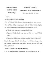 ĐỀ KIỂM TRA SỐ 1 Môn: HOÁ HỌC 10 TRƯỜNG THPT DƯỠNG ĐIỀM docx