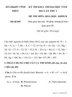 KỲ THI KSCL THI ĐẠI HỌC NĂM 2011 LẦN THỨ 1 ĐỀ THI MÔN: HOÁ HỌC Mã đề 007 SỞ GD&ĐT VĨNH PHÚC ppt