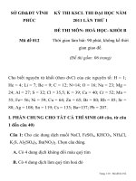 KỲ THI KSCL THI ĐẠI HỌC NĂM 2011 LẦN THỨ 1 ĐỀ THI MÔN: HOÁ HỌC Mã đề 012 SỞ GD&ĐT VĨNH PHÚC pot