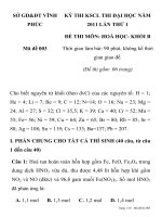 KỲ THI KSCL THI ĐẠI HỌC NĂM 2011 LẦN THỨ 1 ĐỀ THI MÔN: HOÁ HỌC Mã đề 003 SỞ GD&ĐT VĨNH PHÚC pps