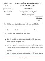 ĐỀ KHẢO SÁT CHẤT LƯỢNG LỚP 12 NĂM HỌC 2010-2011 MÔN SINH HỌC Mã đề thi 808 SỞ GD – ĐT SƠN LA pps