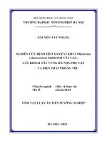 tóm tắt luận án tiến sĩ  nghiên cứu bệnh héo xanh vi khuẩn ralstonia solanacearum smith hại cây lạc, cây khoai tây vùng hà nội, phụ cận và biện pháp phòng trừ