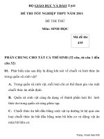 ĐỀ THI THỬ TỐT NGHIỆP THPT Mã đề thi 435 NĂM 2011 MÔN SINH BỘ GIÁO DỤC VÀ ĐÀO TẠO pot