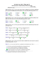 ĐỀ KIỂM TRA MÔN : Tiếng Anh 12 potx