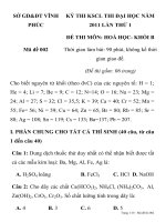 KỲ THI KSCL THI ĐẠI HỌC NĂM 2011 LẦN THỨ 1 ĐỀ THI MÔN: HOÁ HỌC Mã đề 002 SỞ GD&ĐT VĨNH PHÚC pps