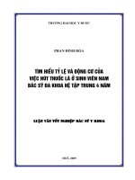 Tìm hiểu tỷ lệ và động cơ của việc hút thuốc lá ở sinh viên nam bác sỹ đa khoa, hệ tập trung 4 năm trường đại học y dược huế