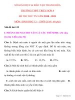 ĐỀ THI THỬ TN NĂM 2010 MÔN SINH HỌC Mã đề thi 132 SỞ GIÁO DỤC & ĐÀO TẠO THANH HÓA TRƯỜNG THPT TRIỆU SƠN 4 docx