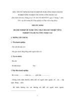 MẪU THUYẾT MINH DOANH NGHIỆP ĐỀ NGHỊ CÔNG NHẬN DOANH NGHIỆP NÔNG NGHIỆP ỨNG DỤNG CÔNG NGHỆ CAO pptx