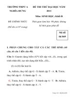 ĐỀ THI THỬ ĐẠI HỌC NĂM 2011 Môn: SINH HỌC MÃ ĐỀ 869 TRƯỜNG THPT A NGHĨA HƯNG pps