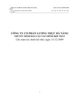 CÔNG TY cổ PHẦN LƯƠNG THỰC đà NẴNG THUYẾT MINH báo cáo tài CHÍNH hợp NHẤT cho năm tài chính kết thúc ngày 31 tháng 12 năm 2009