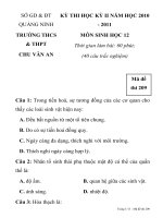 KỲ THI HỌC KỲ II NĂM HỌC 2010-2011 MÔN SINH HỌC SỞ GD & ĐT QUẢNG NINH TRƯỜNG THCS & THPT CHU VĂN AN pps