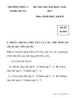 ĐỀ THI THỬ ĐẠI HỌC NĂM 2011 Môn: SINH HỌC MÃ ĐỀ 869 TRƯỜNG THPT A NGHĨA HƯNG pdf