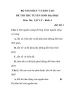 ĐỀ THI THƯ TUYỂN SINH ĐẠI HỌC ĐỀ SỐ 3 Môn Thi: VẬT LÝ BỘ GIÁO DỤC VÀ ĐÀO TẠO potx