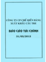 công ty cổ phần chế biến hàng xuất khẩu cầu tre báo cáo tài chính 31 tháng 3 năm 2012