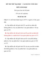 ĐỀ THI THỬ ĐẠI HỌC – CAO ĐẲNG NĂM 2011 MÔN SINH HỌC MÃ ĐỀ 138 TRƯỜNG THPT QUỲNH LƯU 3 docx