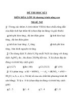 KIỂM TRA HỌC KÌ I MÔNHOÁ HỌC 10 CƠ BẢN MÃ ĐỀ 542 TRƯỜNG THPT TRUNG ĐÔ pptx