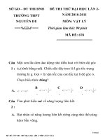 ĐỀ THI THỬ ĐẠI HỌC MÔN VẬT LÝ TRƯỜNG THPT NGUYỄN DU MÃ ĐỀ: 678 potx