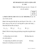 ĐỀ THI KHẢO SÁT CHẤT LƯỢNG LỚP 12 - 2011 Mã đề thi 126. pptx