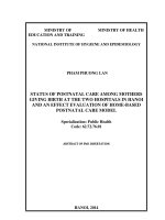 status of postnatal care among mothers giving birth at the two hospitals in hanoi and an effect evaluation of home-based postnatal care model