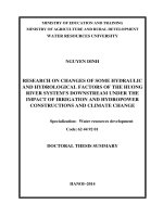 tóm tắt luận án tiến sĩ tiếng anh  nghiên cứu sự thay đổi một số yếu tố thủy văn - thủy lực hạ lưu hệ thống sông hương dưới tác động của các công trình thủy lợi - thủy điện và biến đổi