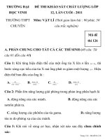 ĐỀ THI KHẢO SÁT CHẤT LƯỢNG LỚP 12 MÔN VẬT LÝ TRƯỜNG ĐẠI HỌC VINH ppt