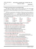 ĐỀ THI TIẾNG ANH KHỐI 12 HK I NĂM HỌC 2010 - 2011 - MÃ đề :122 docx