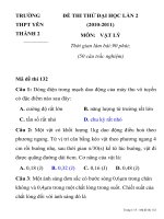 ĐỀ THI THỬ ĐẠI HỌC MÔN VẬT LÝ TRƯỜNG THPT YÊN THÀNH 2 Mã đề thi 132 pdf