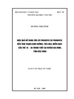 Hiệu quả bổ sung sữa có prebiotic và probiotic đến tình trạng dinh dưỡng, tiêu hoá, miễn dịch của trẻ 18 – 36 tháng tuổi tại huyện gia bình, tỉnh bắc ninh