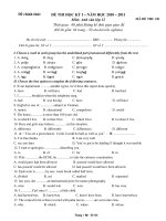 ĐỀ THI HỌC KỲ I NĂM HỌC 2010 – 2011 Môn: Anh văn lớp 12 - MÃ ĐỀ THI: 101 pptx