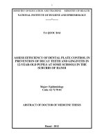 assess the efficiency of dental plaque control in decay teeth, gingivitis prevention for the 12 years- old pupils at some schools in the suburb of hanoi
