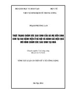 tóm tắt luận án thực trạng chăm sóc sau sinh của bà mẹ đến sinh con tại hai bệnh viện ở hà nội và đánh giá hiệu quả mô hình chăm sóc sau sinh tại nhà