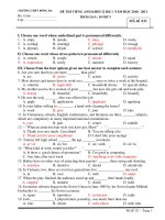 ĐỀ THI TIẾNG ANH KHỐI 12 HK I NĂM HỌC 2010 - 2011 - MÃ đề :121 pdf