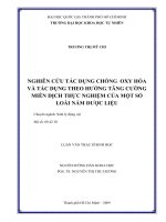 Nghiên cứu tác dụng chống oxy hóa và tác dụng tăng cường miễn dịch thực nghiệm của một số loài nấm dược liệu