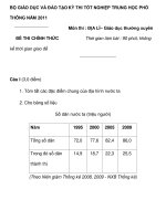 Đáp án đề thi môn ĐỊA tốt nghiệp Bổ túc 2011 ppt