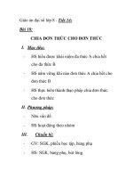 Giáo án đại số lớp 8 - Tiết 14: Bài 10: CHIA ĐƠN THỨC CHO ĐƠN THỨC pot