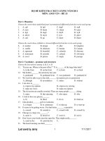 BỘ ĐỀ KIỂM TRA CHẤT LƯỢNG NĂM 2011 MÔN: ANH VĂN – ĐỀ 15 ppsx