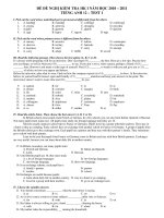 ĐỀ ĐỀ NGHỊ KIỂM TRA HK I NĂM HỌC 2010 – 2011 TIẾNG ANH 12 – TEST 1 pptx