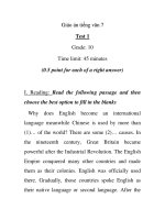 Giáo án tiếng anh lớp 7: Test 1 Grade: 10 Time limit: 45 minutes (0.5 point for each of a right pot