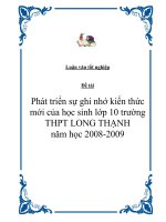 Đề tài “Phát triển sự ghi nhớ kiến thức mới của học sinh lớp 10 trường THPT LONG THẠNH năm học 2008-2009 ” potx