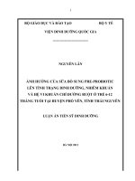 Ảnh hưởng của sữa bổ sung preprobiotic lên tình trạng dinh dưỡng, nhiễm khuẩn  hệ vi khuẩn chí đường ruột ở trẻ 6 12 tháng tuổi tại huyện phổ yên, tỉnh thái nguyên